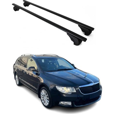 OMAC Dachträger Querträger für Skoda Superb II Kombi 2008-2015 – Abschließbar – Max. 75 kg – 2 Stangen Stahl Schwarz (1/5)