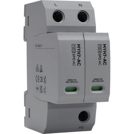 Parafoudre Type T1+T2 Dispositif de Protection Contre Les Surtensions 2P 20kA-50kA 275VAC Parasurtenseur Montage sur Rail DIN protection contre la foudre (1/5)