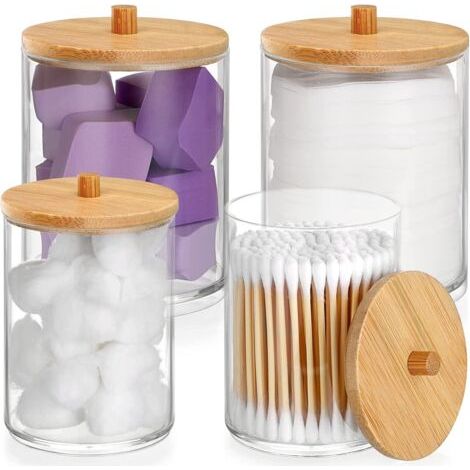 Green Mobility-4pcs Distributeur de Coton tiges Organisateur en Acrylique boîte à Coton Support de Boules de Coton pour cosmétique,Salle de Bain' (1/5)