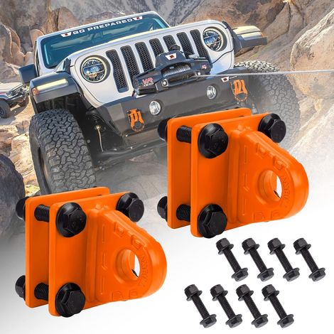 2pcs D-ring Shackle with Back Plate, 5 Ton Bolted U Clip Mount Bumper Shackle Bracket, Orange