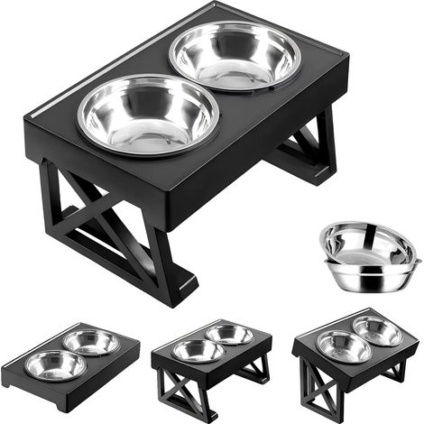 Supporto per ciotole per cani, stazione di alimentazione rialzata, base antiscivolo, due ciotole in acciaio inox (1/2)