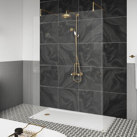 Hudson Reed Wet Room Screen with Brass Support Arms and Feet 760mm Wide - 8mm Glass (1/3)