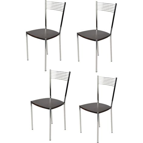 Tommychairs - Set 4 sedie modello Elegance per cucina bar e sala da pranzo, struttura in acciaio cromato e seduta in legno colore wengè (1/5)