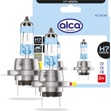 alca® Halogenlampe H7 200% mehr Licht Glühbirne Fahrzeuglampe Auto Leuchtmittel 12V 55W Sockel: Px26d 2 Stück (1/3)