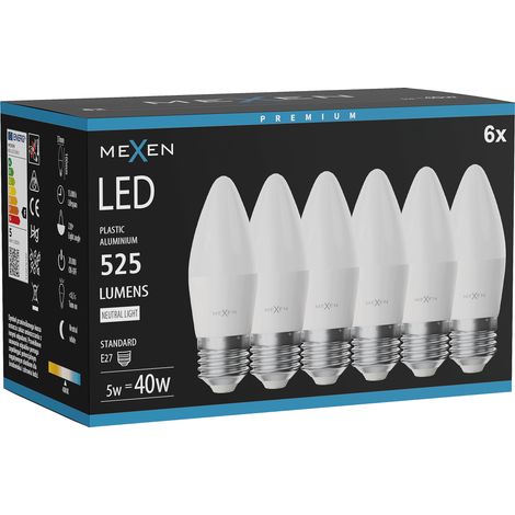 Mexen Nova 6x Ampoule LED E27, C37, 5W, Neutre - 4000K, 525 lm - L102-E27-0540-01x06 (1/3)