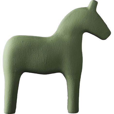 Figurine de cheval en bois de pin robuste, peinte à la main, couleur unie et simple, verte, pour la table familiale ou de bureau. (1/5)