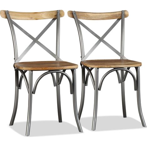 Chaises de salle à manger, lot de 2, en bois de manguier massif