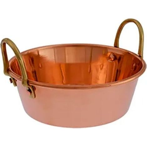 Bassine à confiture en cuivre et laiton diamètre 16 cm - Épaisseur idéale pour conduction thermique optimale et poignées en laiton