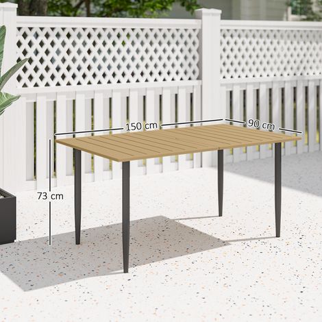 Table de jardin 150 x 90 cm, table de balcon résistante aux intempéries en acier, avec trou pour parasol, marron (1/5)