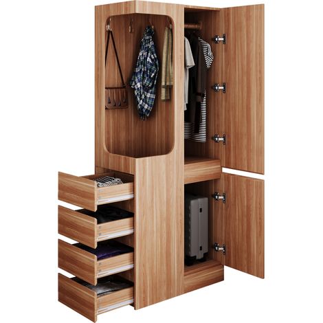 Armoire 70 x 40 x 170 cm avec 4 tiroirs, penderie ouverte et 1 porte, rangement compact pour chambre, salon ou bureau - CHICFURN (1/5)