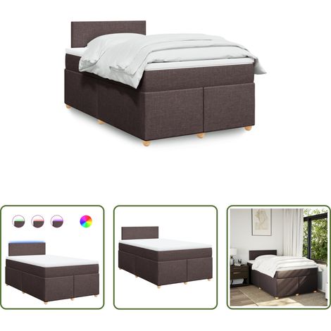 vidaXL LED-Beleuchtung - Boxspringbett mit Matratze Dunkelbraun 120x200 cm Stoff (1/5)