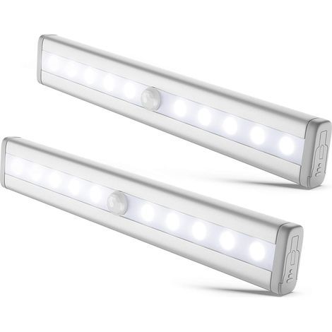 Réglette Led Lot De 2 Veilleuses Led Avec Détecteur De Mouvement Auto-Adhésif Alimentation Par Piles Aluminium (1/5)