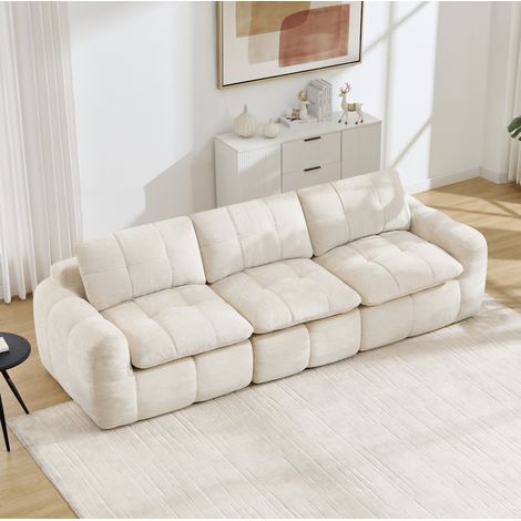 Canapé modulable 3 places 264x97x68 cm en chenille beige, gain de place pour salon FloraGrace (1/5)
