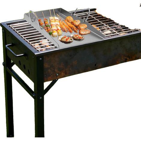 Plaque de Grill, Acier Inoxydable, 40 x 30 x 4,4 cm, Longueur de Poignée 11,5 cm, Épaisseur 4 mm, Tolérance de Température 170℃ (1/5)