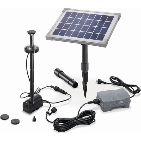 Esotec – Pompe fontaine solaire 5W avec batterie et éclairage led – Débit 160L/h – Hauteur de refoulement max 2m – Pour bassin et décoration aquatique
