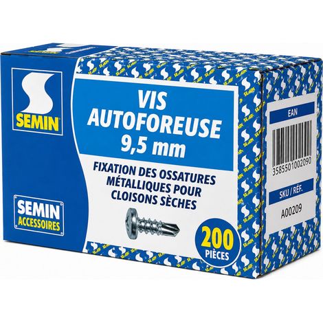 SEMIN Vis Autoforeuses TRPF 3,5 x 9,5 mm - Tête Ronde Pointe Foret - Vis Métal sur Métal Ossature Cloison Sèche - Boîte 200 (1/5)
