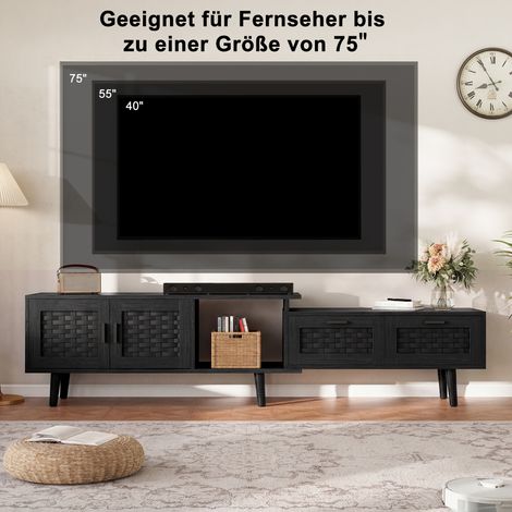 Fernsehschrank, TV-Schrank, Ausziehbarer Fernsehschrank – TV-Schrank aus Holz mit Rattan-Optik – Funktional und Elegant, Ideal für jeden Einrichtungsstil (1/5)
