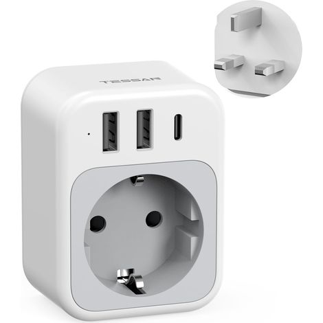 Adaptateur Prise Anglaise avec 1 USB C et 2 USB A 4 en 1 Prise Irlande, Adaptateur Type G France vers UK Écosse Dubai Malte Malaisie Chypre Arabie Saoudite Maldives (1/5)