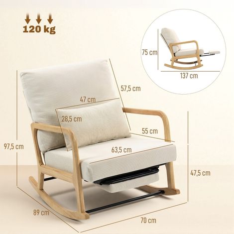 Fauteuil à bascule 89x70x97,5 cm en polyester crème avec repose-pieds, pour salon (1/5)
