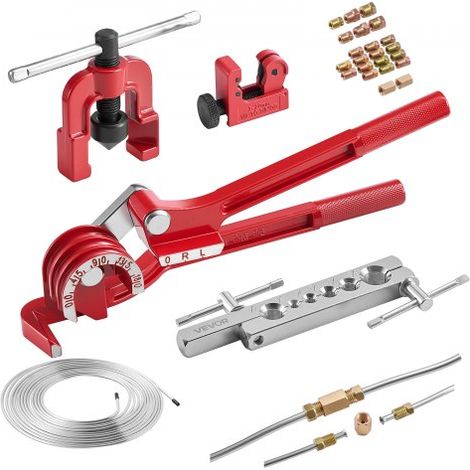 Herramienta Abocardador Tubos de Freno, Kit de Reparación de Líneas de Freno 37 Grados para Tubo de Cobre de 4,76 x 15,87 mm, Dobladora de Tubos 3 en 1, Cortador de Tubos, 20 Racores, 2 Uniones (1/5)