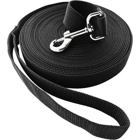 Laisse longue de dressage 10m noire en nylon résistant - Idéale pour promenade, jogging ou éducation canine - Utilisation mains libres adaptée à tous chiens - OUYLAF (1/5)