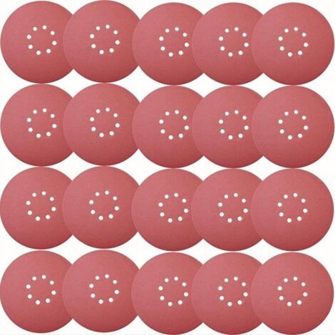 QORVA-Lot de 30 disques abrasifs, diamètre du disque abrasif 225 mm, PP40/60/100/120/180/240, 8 trous rouges, papier de verre de construction sec (30 pièces) (1/5)