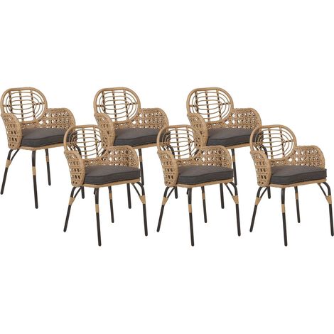 Set of 6 Garden Chairs with Cushions PRATELLO PE Rattan Natural