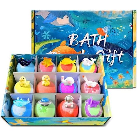 LYERCW - Coffret cadeau de 12 bombes de bain pour enfants Bombes de bain avec une surprise à l'intérieur pour les enfants Bio (1/5)
