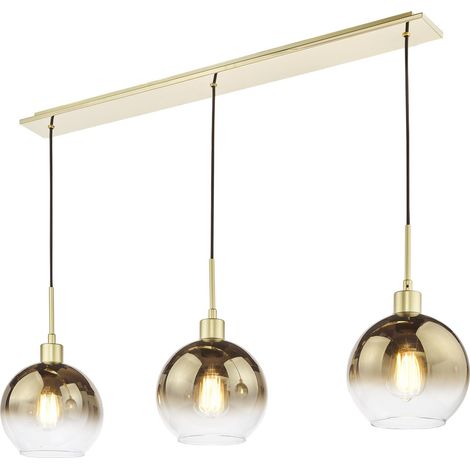 Dar Lycia Suspension Lycia à 3 barres lumineuses, finition or satiné et verre ombré or. (1/5)