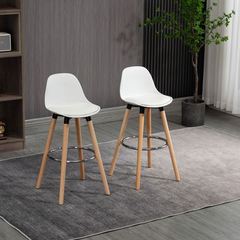 Set di 2 sgabelli da bar HOMCOM imbottiti in PU, sgabelli da cucina alti con sedile, 70 cm, 40x42x91 cm, bianchi