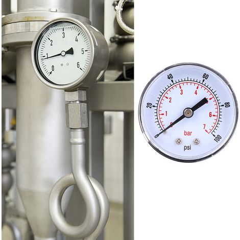 Manometer mit 50 mm Zifferblatt, 1/8 BSPT Rücklaufanschluss für Luft, Wasser, Öl, Gas (0-100 PSI 0-7 bar) (1/5)