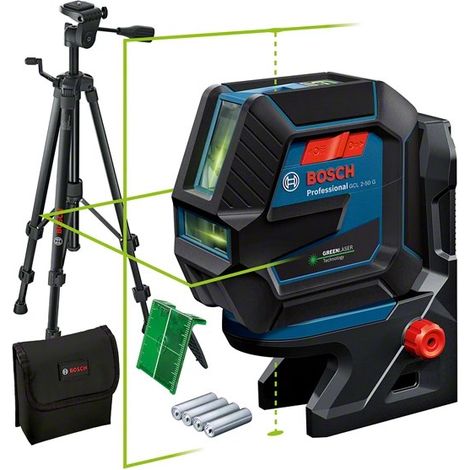 Bosch Kombilaser GCL 2-50 G / 4x 1,5 V-LR6-Batería incl. BT 150 + RM 10 + Diana láser en bolsa - 0601066M01