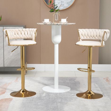 Tabouret de bar pivotant à 360° en velours (lot de 2), dossier artisanal, hauteur réglable par simple pression d'un bouton, chaise de cuisine/salle à manger rembourrée très douce, îlot de cuisine