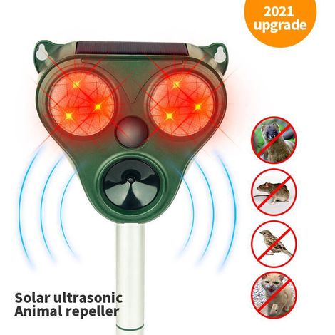 Répulsif chat extérieur ultrason, imperméable anti-chien rechargeable solaire et USB, dissuade chiens chats oiseaux, pour jardin potager et champ (1/5)