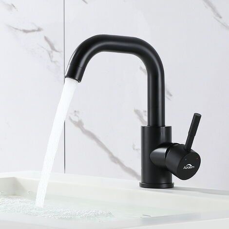 Mitigeur Lavabo Noir Rotation à 360°Robinet pour Lavabo et Vasque Salle de Bain Robinetterie Mitigeur Eau et Froide Réglable en Laiton (1/5)