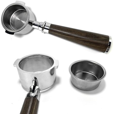 Porte-filtre Sans Fond 51 mm 2 Oreilles, Porte-filtre Espresso - Compatible avec Machines à Café ECP-3420/EC-155/BCO-430/EC-260, etc., Acier Inoxydable et Poignée en Noyer (1/5)