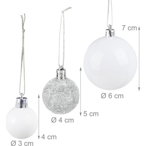 Lot de boules de Noël décoratives pailletées 7 x 6 cm 5 x 4 cm et 4 x 3 cm en plastique argenté (1/2)