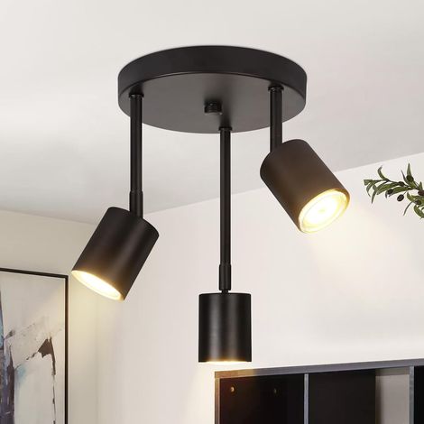 ZMH Plafonnier 3 Spot GU10 - noir round orientable 350° Spot de plafond pour cuisine couloir chambre salon (sans ampoules) (1/5)