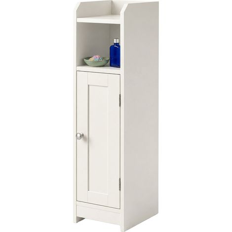 White Narrow Bathroom Cabinet with Adjustable Shelves (1/5)