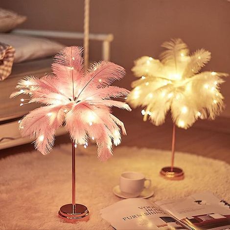 Lampe de table LED en forme de plume, petite veilleuse, lampe de chevet en forme de cœur pour chambre de fille, 1 pièce, blanche (1/4)