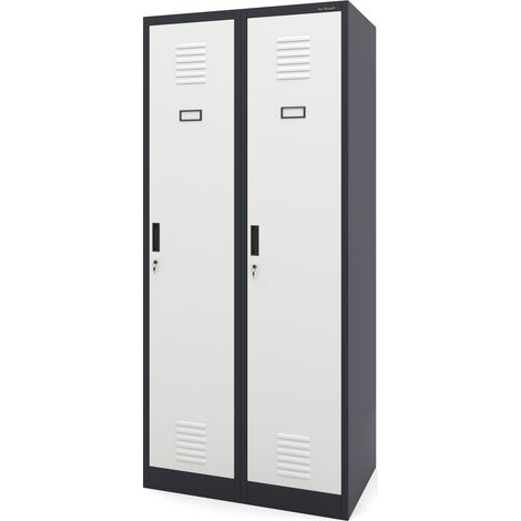 Jan Nowak Stahlspind Garderobenschrank Spind Kleiderspind Doppelspind 2 Abteile FlĂĽgeltĂĽren Trennwand Pulverbeschichtung 180 cm x 80 cm x 50 cm (H x B x T) (anthrazit/weiĂź)