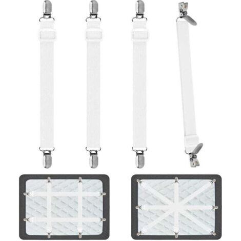 Tendeur Drap Housse pour Linge de Lit 4 Pièces, Réglable Sangles Draps Élastique Sangle de Maintien Ajustable pour Lit ou Canapé d'angle, Matelas, Fauteuil Sièges Coussin (Blanc) (1/4)