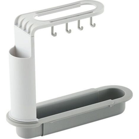 Éponge portable pour évier de cuisine, support télescopique multifonctionnel et organisateur de rangement intégré – séche-cheveux, égouttoir et porte-ustensiles
