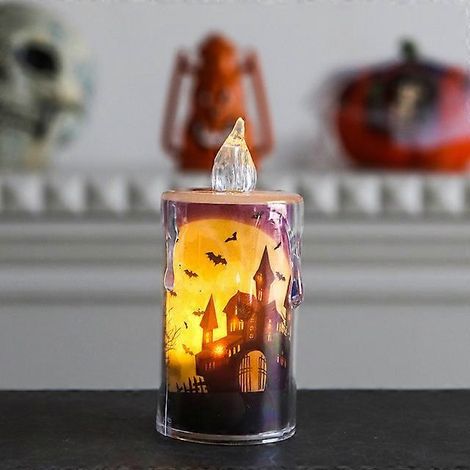 Bougies LED d'Halloween, décorations d'horreur, fantômes, citrouilles, châteaux, maison hantée, accessoires d'extérieur 02 (1/5)