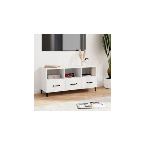 Meuble TV Blanc 102x35x50 Bois d'ingénierie (1/5)