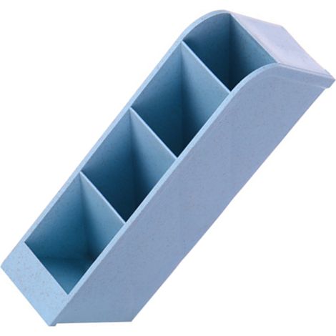 Support stylos en diagonale 4 compartiments polyvalent plastique boîte rangement papeterie bureau bleu (1/4)