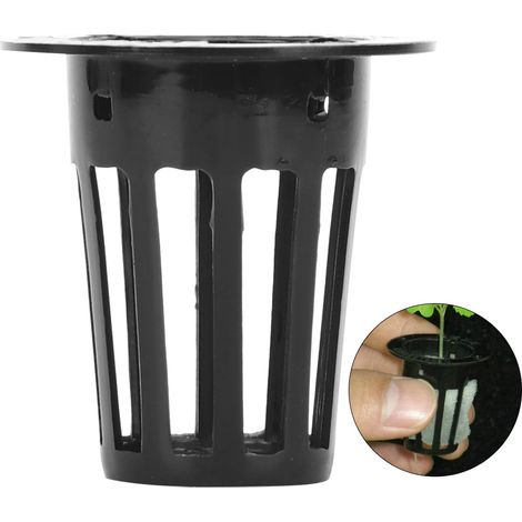 Lot de 100 pots en maille pour culture hydroponique hors-sol en serre, paniers de culture de plantes et de fleurs noirs (1/5)