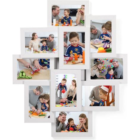 Cadre photo pêle-mêle mural pour 10 photos 60 x 3,6 x 49,3 cm en MDF blanc (1/4)