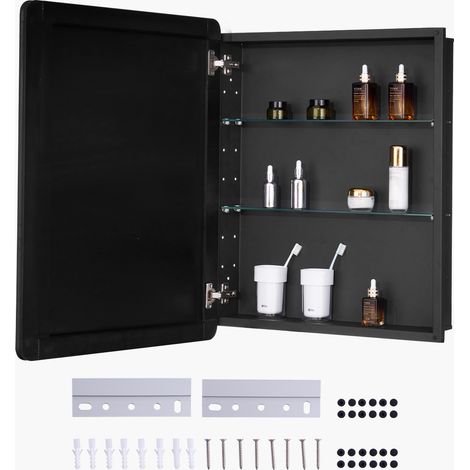 VEVOR Armadietto per Medicinali 610 x 762 mm Armadietto per Medicinali con Specchio per Bagno con Anta a Specchio e Ripiani in Vetro Regolabili, Installazione a Incasso e a Parete, Telaio in Alluminio