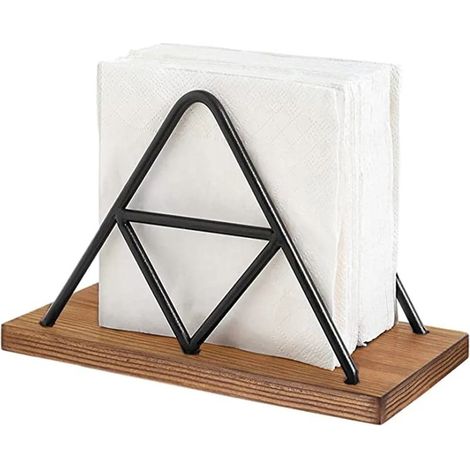 Porte-essuie-tout en métal et bois, serviettes structurées, design triangulaire, empilables avec semelles marron, pour la décoration de la maison, des restaurants, des fêtes et de la cuisine (noir) (1/5)